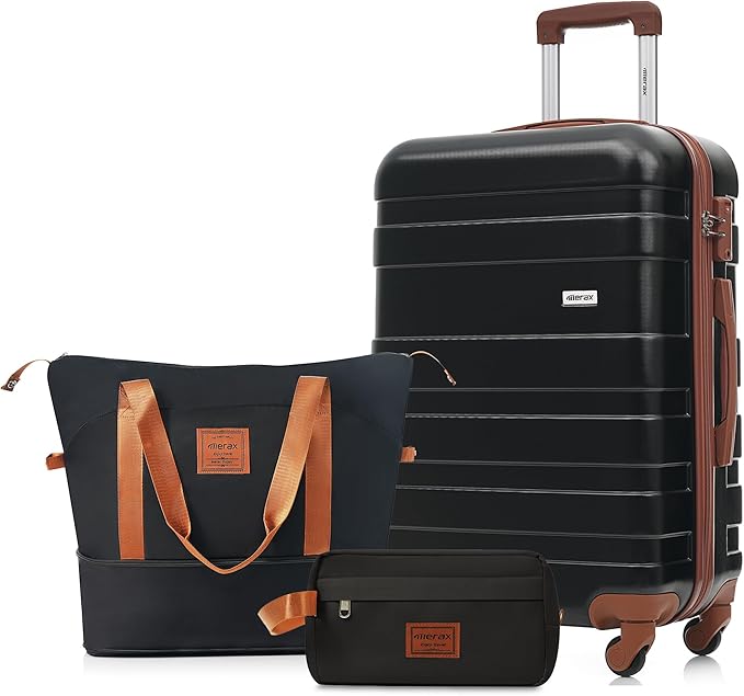 24 Inch Checked Suitcase with TSA Lock Travel Duffel Bag Wet-Dry Toiletry Bag, Black