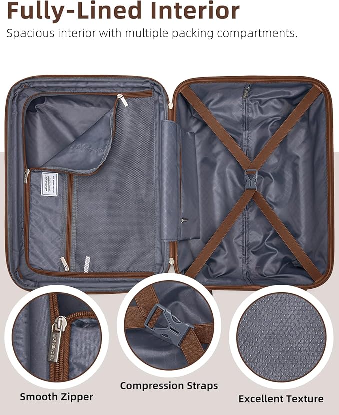 LARVENDER Carry on Luggage 22x14x9 Airline Approved, Expandable 20 Inch Hardside Suitcase with Wheels TSA Lock, PC+ABS Lightweight Carry on Suitcases for Women and Men, Maple (20/DB/TB)