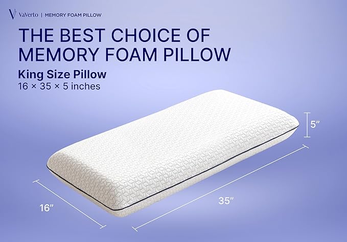 Cooling Gel Memory Foam Pillow - 1-Pack - King Size Bed Pillows For Sleeping - Medium-Firm - Back, Stomach and Side Sleeper Pillow - Shoulder & Back Pain Relief - Washable , Bamboo Viscose Cover