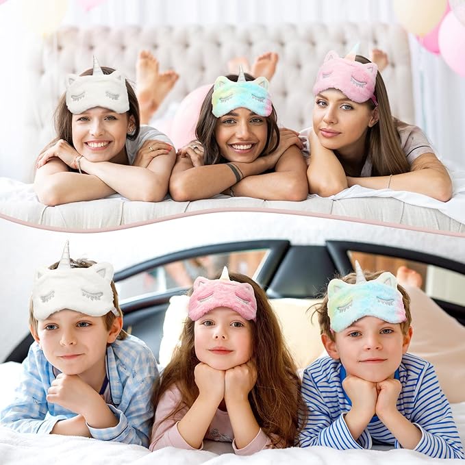 Geyoga Sleep Mask for Kids, Girls Plush Sleeping Eye Cover Soft Eye Blindfold Cover Animal Shade for Kids(Mixed Colors, Pink, White,Cute Style)
