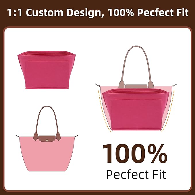 Doxo Longchamp Organizer Insert Compatible with Le pliage Large Medium Small Mini and More(L,Rosy)
