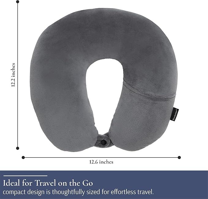 Brookstone Microbead Travel Head and Neck Pillow Lightweight and Plush with Phone or Headphone Pocket, Dark Grey