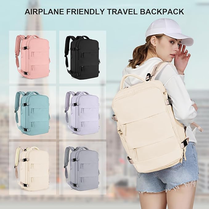 coowoz Travel Backpack For Women Men,Carry On Backpack,Hiking Backpack Waterproof Outdoor Sports Rucksack Casual Daypack Travel Essentials（Beige）