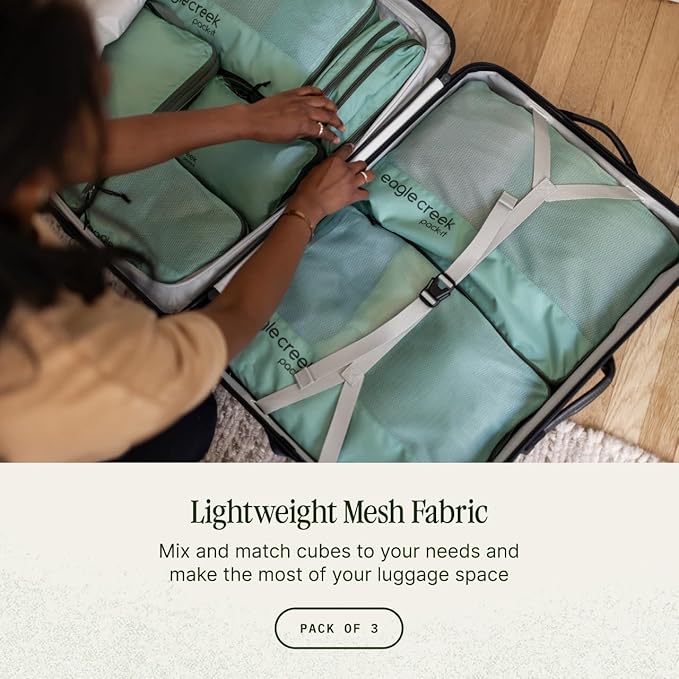 Eagle Creek Pack-It Reveal Cube Set - Packing Cubes for Compartmentalizing Luggage - Durable - Ultra-Lightweight - Water-Resistant - Easy Grab Zipper Pull - Mesh Windows - Willow Green - XS/S/M