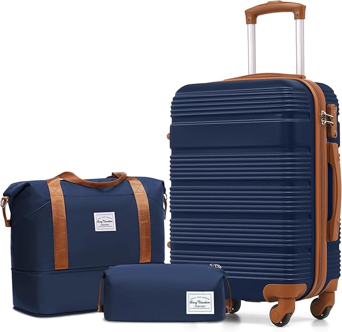 LONG VACATION 3 Piece Carry On Luggage 20 Inch Carryon Suitcase with Spinner Wheels, ABS+PC Hardshell Suitcase set with TSA Lock & YKK Zipper