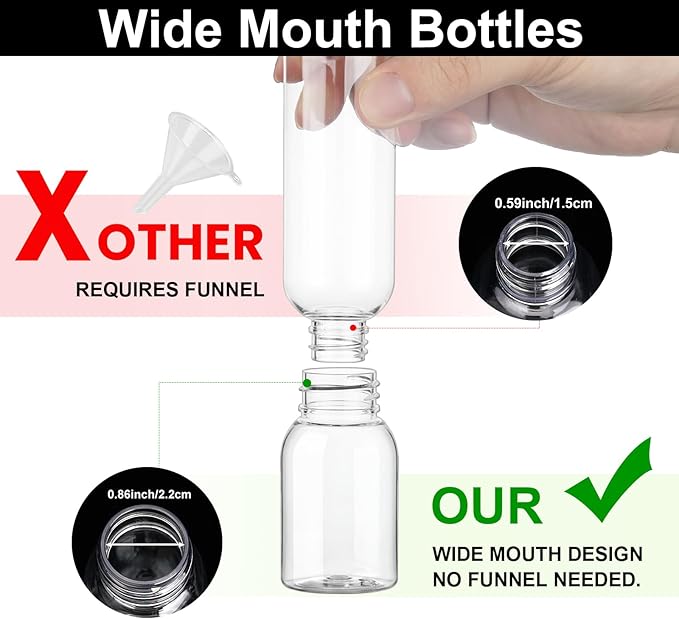 Travel Bottles for Toiletries 6 Pack 2.2oz/65ml Leak Proof Travel Size Toiletries Wide Mouth Containers TSA Approved Squeeze Bottles with Flip Cap for Shampoo Conditioner Body Wash(Clear)