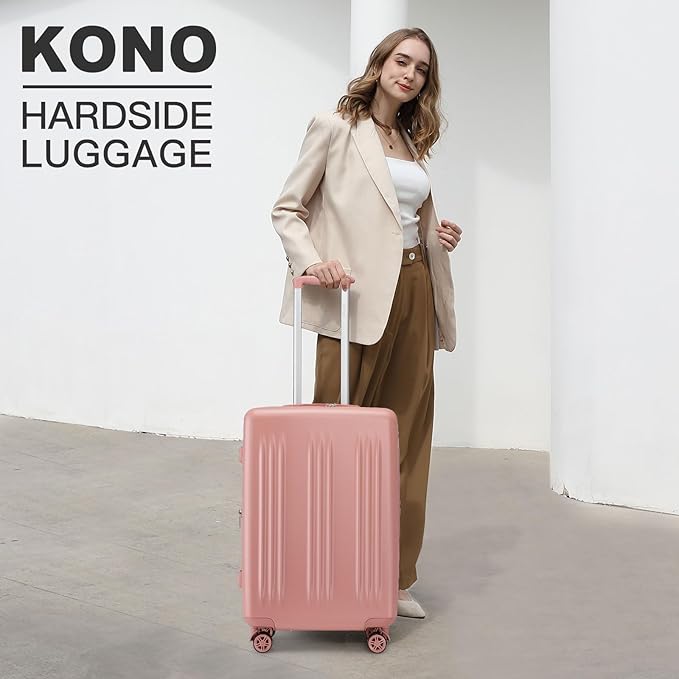 Kono Lightweight 24 Inch Expandable Luggage with Quiet Spinner Wheels TSA Lock, Scratch and Drop Resistant PC+ABS Hardside Durable Medium Checked Suitcase, Nude/Rose Gold