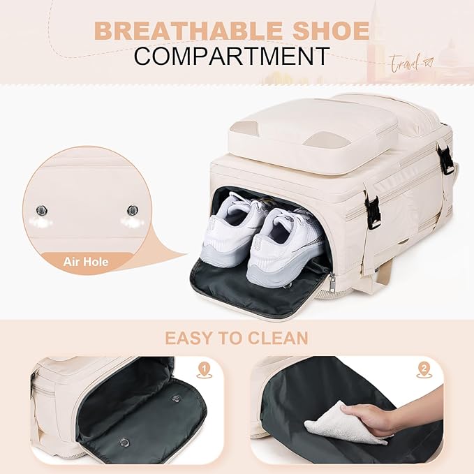 Maelstrom Travel Backpack for Women Men,35L Laptop Backpack Fits 17-Inch Laptop,Carry On Backpack for Airplanes with Crossbody Bag&Shoe Compartment&Toiletry Bag (Beige With Toiletry Bag, Large)