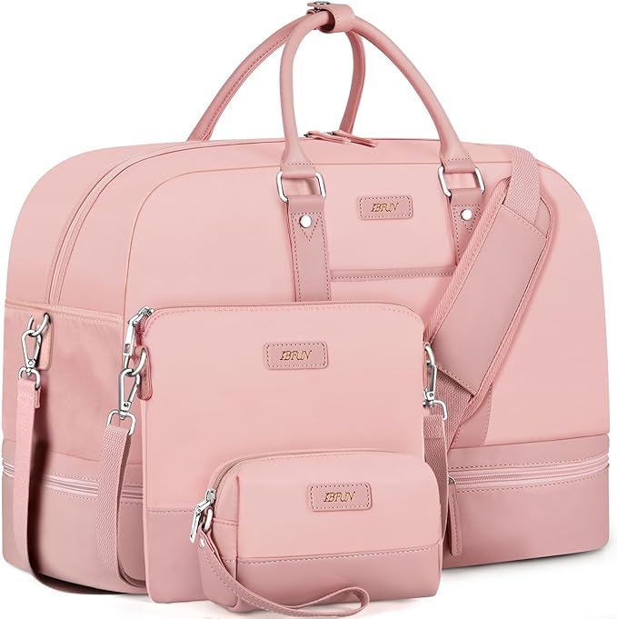 Weekender Bag for Women, Large Overnight Bag Canvas Travel Duffel Bag Carry On Tote with Shoe Compartment 21" 3Pcs Set