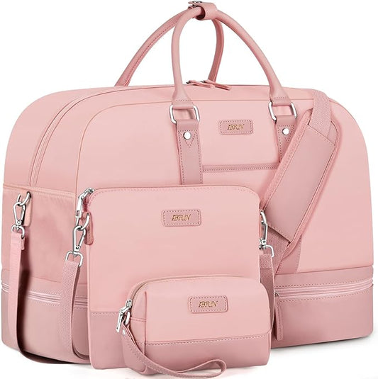 Weekender Bag for Women, Large Overnight Bag Canvas Travel Duffel Bag Carry On Tote with Shoe Compartment 21" 3Pcs Set