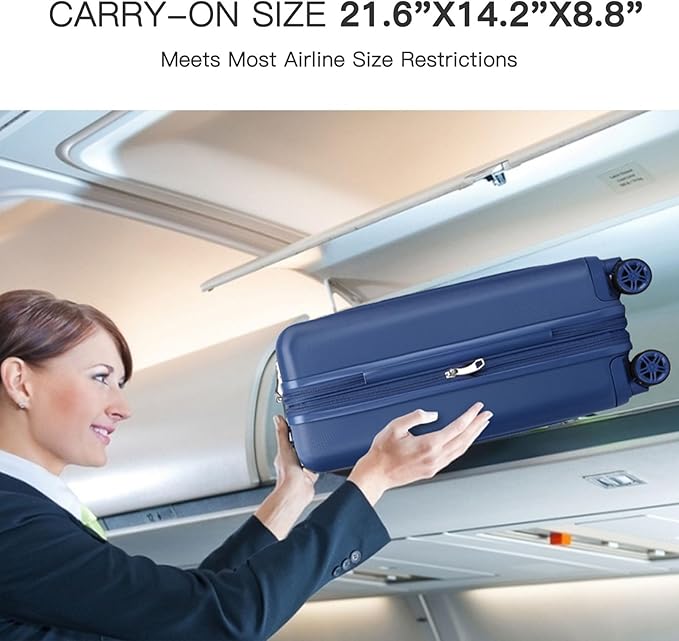 Kono Small 20 Inch Expandable Carry On Luggage with Quiet Spinner Wheels & TSA Lock, Scratch and Drop Resistant PC+ABS Hardside 22x14x9 Airline Approved Suitcase, Navy Blue