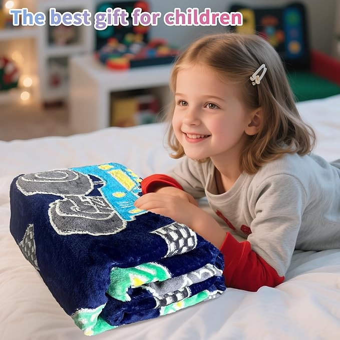 TEHALK Monster Truck Blanket for Boys/Girls/Kids/Toddler/Baby, Monster Truck Toys for Boys Age 3-12, Car Blanket for Birthday/Unique Gifts 50"x 60"