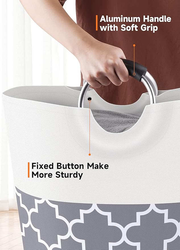 Large Laundry Basket Laundry Hamper Bag Washing Bin Clothes Bag Collapsible Tall with Handles Waterproof Travel Bathroom College Essentials Storage for College Dorm, Family (Grey) 115L