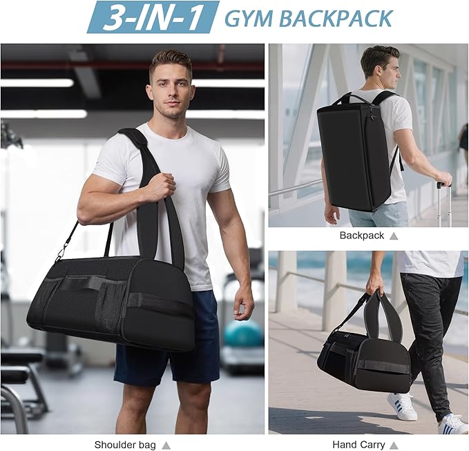 MIYCOO Gym Bag for Women Men, Duffle Travel Bag with Shoes Compartment and Wet Pocket, Waterproof Overnight Carry On Bag Backpack with Two Elastic Bottle Holders for Travel, Workout, Sports, Weekend