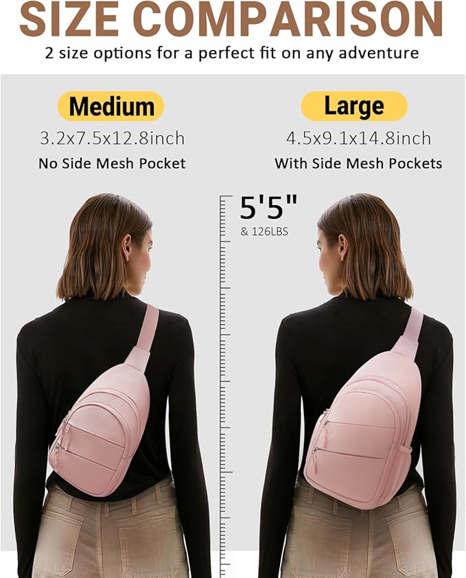 Tuwubi Crossbody Bags for Women, Sling Bag for Men, Small Hiking Backpack Anti Theft Lightweight for Outdoors Travel (M, Pink)