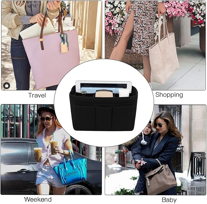 ZTUJO Purse Organizer Insert, Felt Bag Organizer For Handbag, 13 Colors, 6 Sizes (Large, Black)