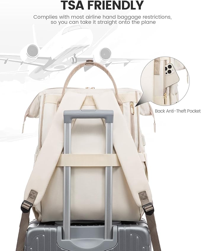 LOVEOVOOK 18Inch Laptop Backpack for Women, Large Capacity Travel Backpack with USB Charging Port, Waterproof Work Backpack for Business, College, Nursing & Airline Travel,Beige
