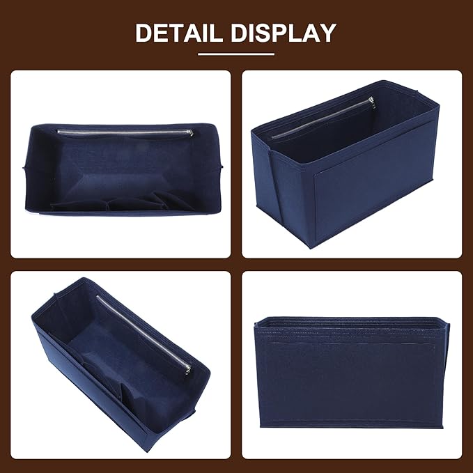 Doxo Felt Purse Organizer Insert for Longchamp Le Pliage L Travel Bag, Longchamp Orgainzer Insert Large with 9 Compartments and Zipper Water Bottle Holder, Fits Long Champ Large Bag (LT, Navy)
