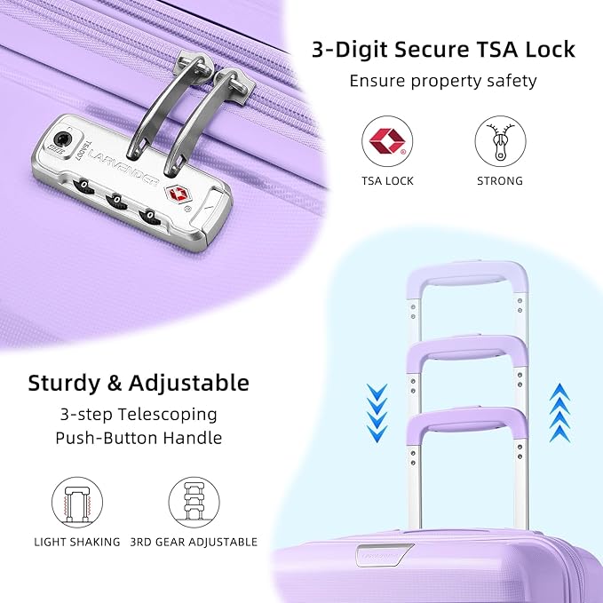 LARVENDER Luggage Sets 5 Piece with Duffel Bag Expandable(Only 28 inch) Hardside PP Carry On Luggage with 360° Spinner Wheels TSA Lock Luggage Sets for Women, Lavender
