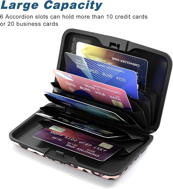 Credit Card Holder, Mini Aluminum Card Wallet RFID Blocking Slim Metal Hard Card Case for Women Men, Pink Leopard