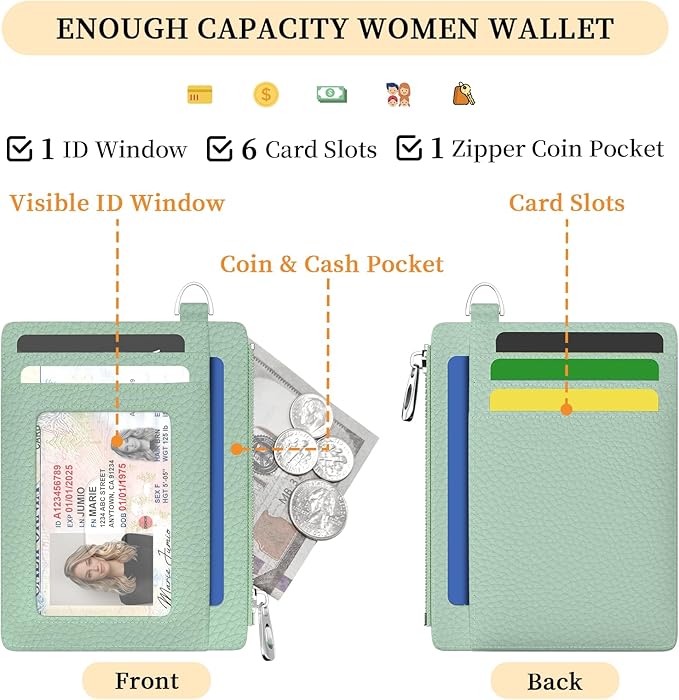 Hancynir Minimalist Small Wallet Women Credit Card Holder, RFID Blocking Slim Mini Card Wallets Cute Front Pocket PU Leather Card Case Thin Travel Zipper Coin Cash Ladies Female Wallet Gifts
