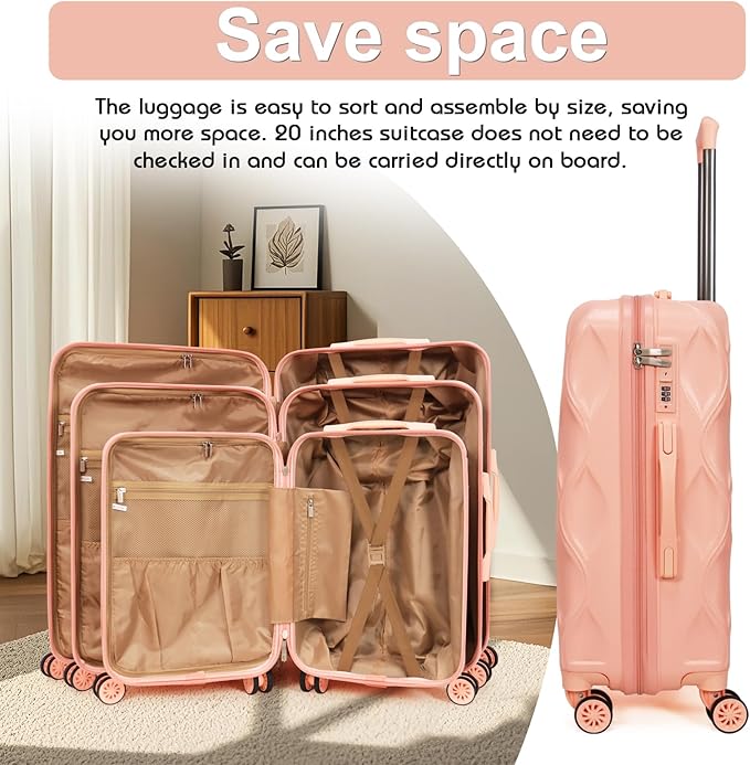 luggage sets 3 piece, 3 piece luggage sets with spinner wheels Hardside Lightweight Luggage 20in 24in 28in. (pink)