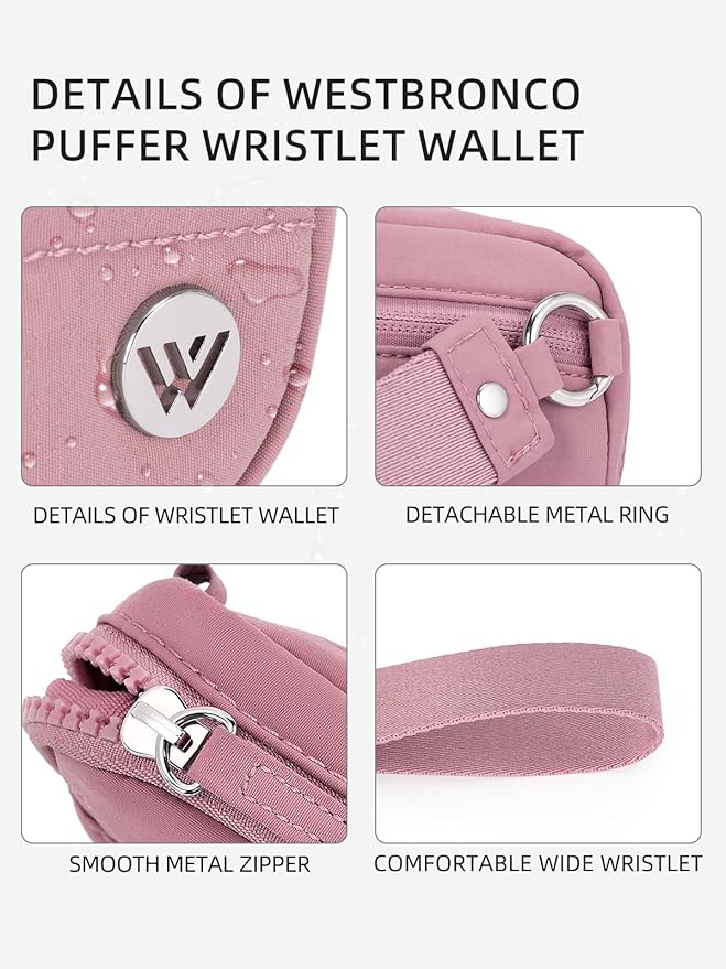 WESTBRONCO Wristlet Wallets for Women – RFID Blocking Quilted Nylon Phone Wallet, Card Holder Purse for Travel & Everyday Use