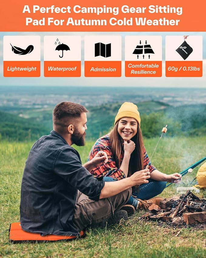 Sportneer Sitting Pad: Lightweight Waterproof Folding Seat Pad for Backpacking, 15.75'' x 15.75'' Portable Camping Seat Mat for Hiking, Picnics Beach & Outdoor Use, 0.13lbs