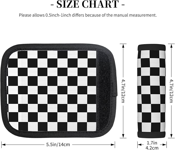 Black White Checkered 2PCS Luggage Handle Wrap for Suitcase Neoprene Luggage Handle Covers Comfort Suitcase Luggage Identifiers Travel Accessories