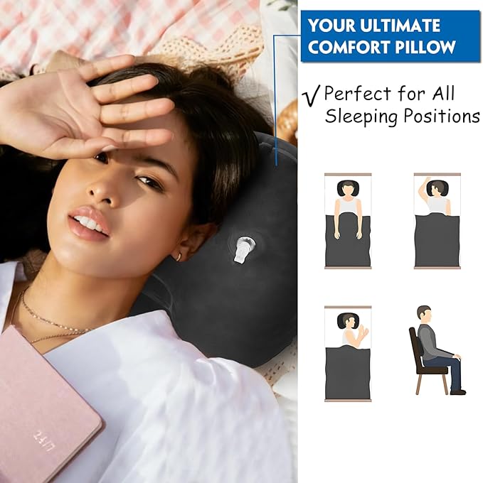 Ultralight Inflatable Camping Travel Pillow - Inflatable Pillow for Neck Lumbar Support,Upgrade Backpacking Pillow,Travel Air Pillows for Camping,Hiking,Backpacking,Press Inflate (Black)