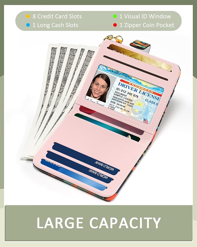 Aiawoxc Womens Wallet, RFID Small Wallets for Women, Slim Compact Credit Card Holder, Cute Leather Bifold Ladies Purse with Zipper Coin Pocket and ID Window, Cute Cat