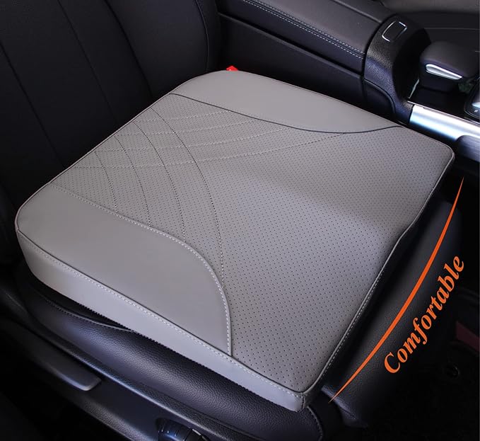 kingphenix Premium Car Seat Cushion, Memory Foam Driver Seat Cushion to Improve Driving View- Coccyx & Lower Back Pain Relief - Seat Cushion for Car, Truck, Office Chair (Leather Gray)