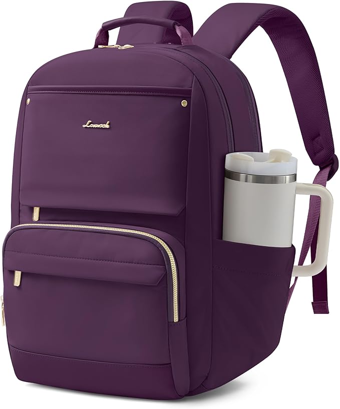 LOVEVOOK Laptop Backpack for Women with Large Capacity Cup Pocket, 15.6 inch Work Purse Travel Bag for Teacher Nurse, Waterproof Computer Business Back Pack, Cute Bookbag for School College, Purple
