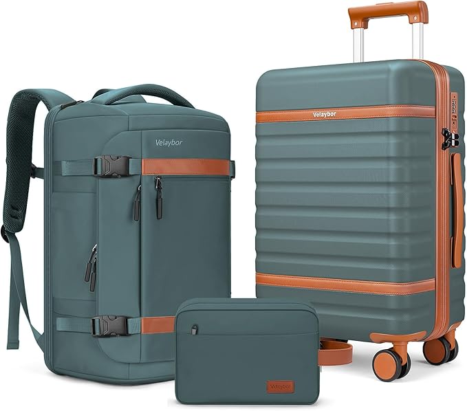 Luggage Sets 3 Piece with Spinner Wheels, Lightweight PC Hardside Suitcase with TSA Lock & YKK Zippers, 20 Inch Carry On Luggage with Travel Bag for Men and Women, Army Green