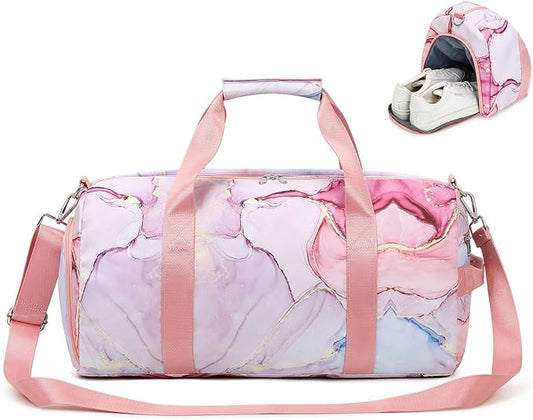 LOIDOU Dance Bag for Girls, Kids Duffle Bag with Shoe Compartment & Dry Wet Pocket, 20L Waterproof Gym Duffle Bags for Women, Ballet Competition & Weekender Overnight Travel Bag, Pink