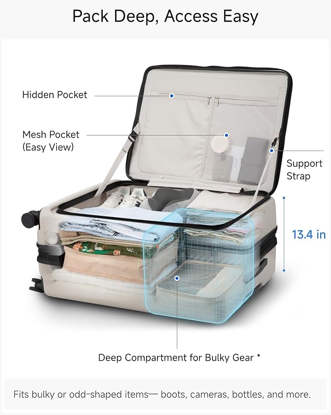 LUGGEX Checked Suitcase Top Opening, FLT Expandable Polycarbonate Hard Shell Suitcase with Wheels (FX-Lite, Beige, 30 Inch, 105L-115L)