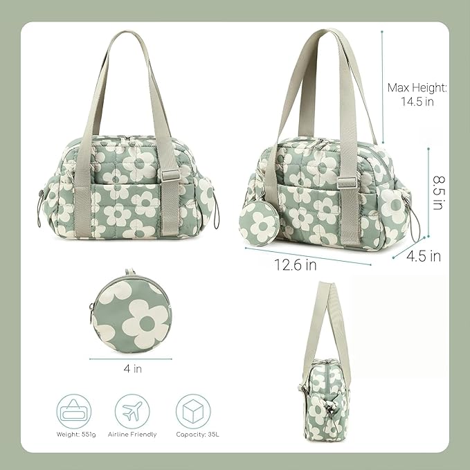CAMTOP Mini Gym Bag for Women, Small Gym Tote Bag Puffy Quilted Sports Duffel Bag with Wet Compartment and Coin Purse Duffel Bags Dance Yoga Workout Bag for Gifts