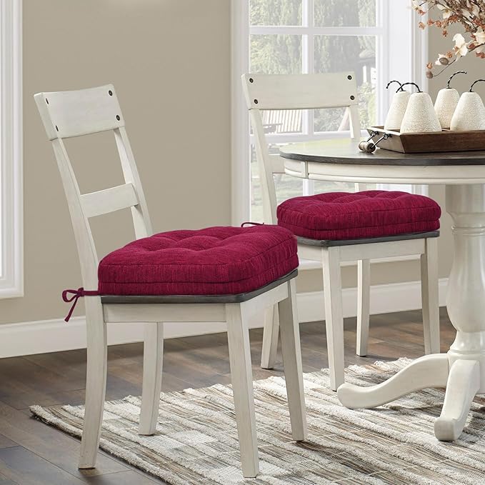 Shinnwa Dining Chair Cushions Set of 4, Dual-Layer Memory Foam Kitchen Chair Cushions, Patented Design Seat Pads with Ties, 16.5 x 16.5 x 3.5in, 4 Pack, Burgundy
