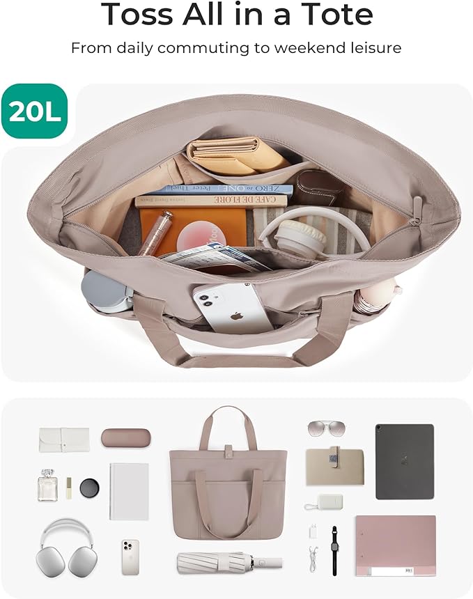 BAGSMART Tote Bag for Women, Foldable Tote Bag With Zipper Travel Large Shoulder Bag Handbag for Work