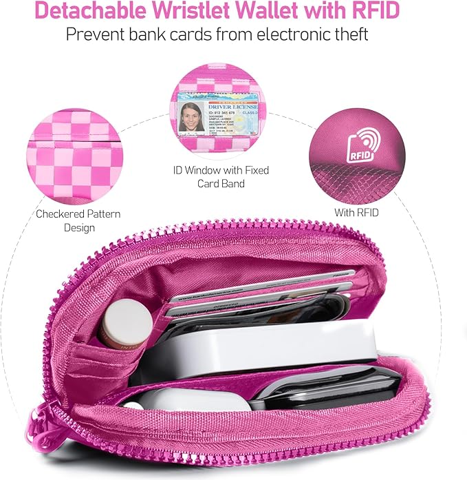 Tiostep Clip and Go Strap for Phone with Wallet Crossbody Phone Lanyard and Detachable Checkered Bag with ID Window and RFID Pouch for Daily Travel.