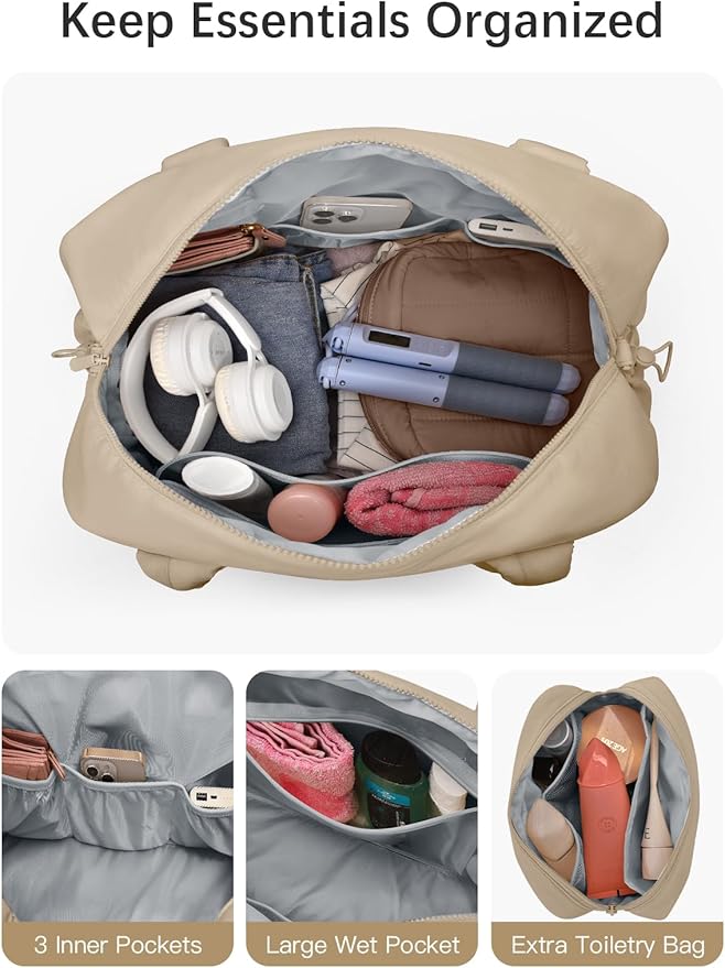 oscaurt Gym Bag for Women Lightweight Duffle Bag for Travel with Toiletry Pouch Water Resistant Carry On Weekender Overnight Duffel