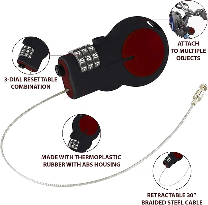 Lewis N. Clark Cable Luggage Lock | TSA Approved | Travel Or Bike Lock | Set Your Own Combination | 30-inch Retractable Steel Cable | Red