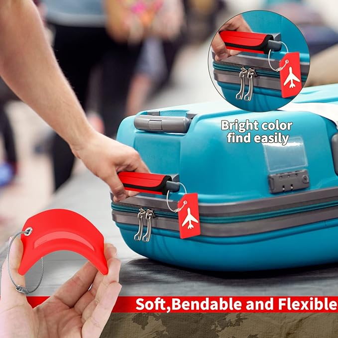 Sanwuta 8 Pcs Luggage Handle Wrap Tags Neoprene Suitcases Handle Wraps Silicone Luggage Identifiers Travel(Red)