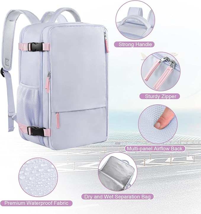 Carry on Backpack, Waterproof 17 Inch Laptop Backpack for Women, Flight Approved Backpack for Travel, College, Work