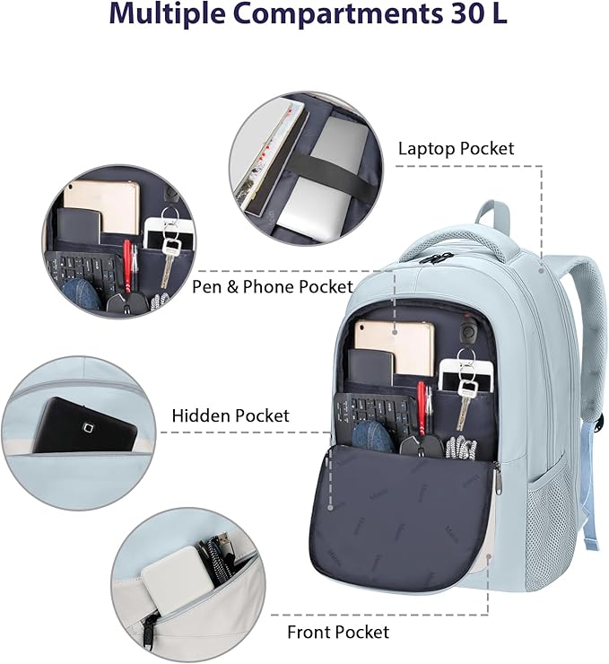 MATEIN 30 L Large Laptop Backpack, Stylish Lightweight Nursing Teacher Work Backpack with Anti Theft Pocket, College Travel Comupter Bag Soft and Comfortable for Daily, Blue Beige