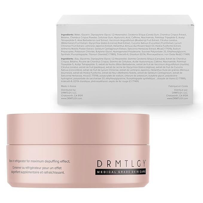 DRMTLGY Brightening Eye Masks – Biodegradable Hydrogel Under Eye Patches with Caffeine, Peptides, Hyaluronic Acid & Niacinamide – Depuff, Hydrate & Smooth Dark Circles – 60 Count