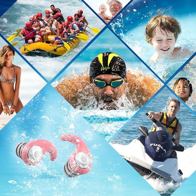 Waterproof Swimming Ear Plugs for Adults - 2 Pairs of Reusable Soft Silicone Swim Earplugs,Perfect for Surfing, Diving,Pool,Showering and Other Water Sports - Keep Water Out and Ear Protection