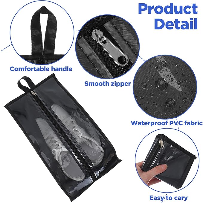 12 Pack Waterproof Shoe Bags for Travel, Portable Shoes Organizer with Zipper, Black and Grey Shoe Pouches for Men and Women