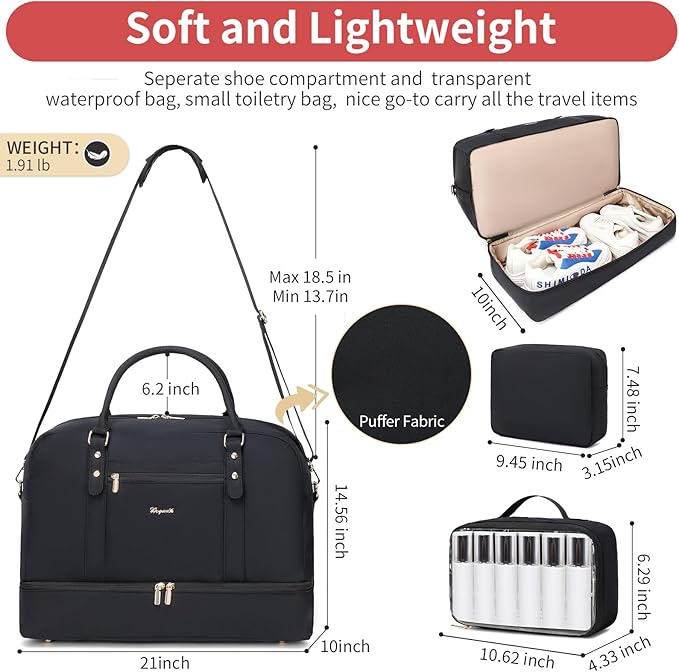 Wogarl Weekender Bags for Women Large Overnight Bag Weekend Travel Duffel Bag Carry on Shoulder with Shoe Compartment Toiletry Bag for Travel Business Gym
