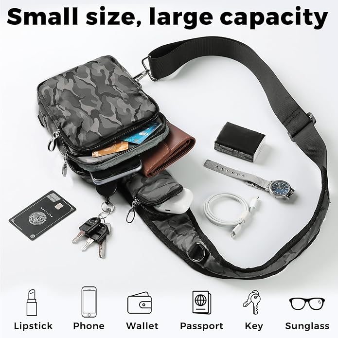 VADOO Sling Bag, Crossbody Bag with Zipper Lock, RFID Blocking & Water Resistant for Men and Women